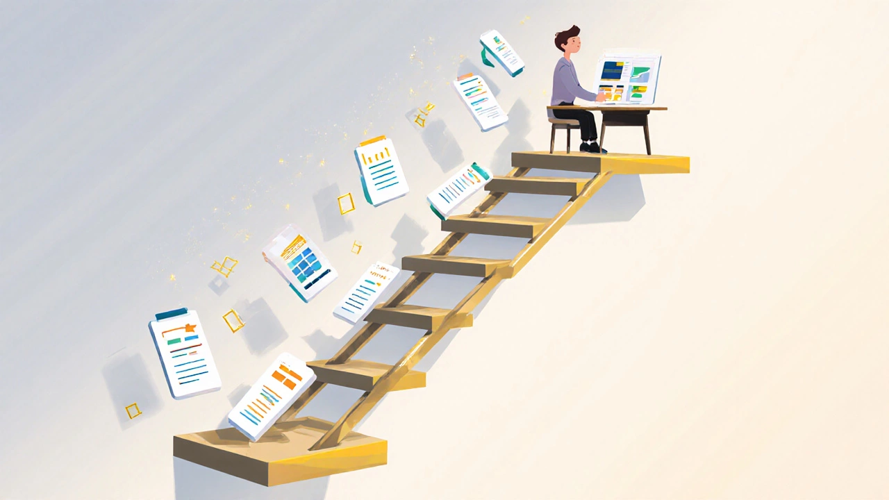 A cognitive ladder showing learning progression from memorization to creative application.