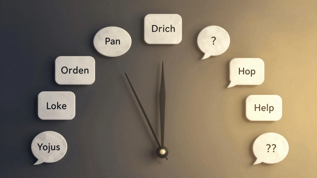 Clock made of conversation bubbles showing progress through speaking