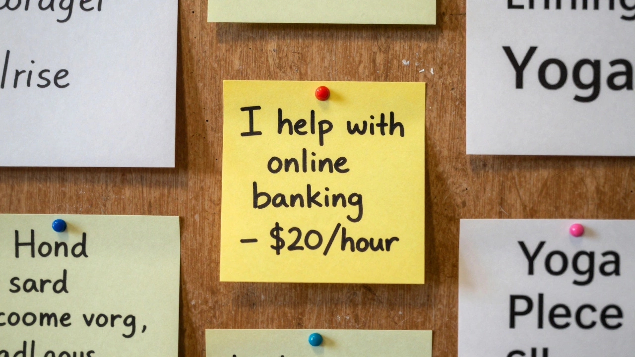 Handwritten service notice on a community board at a local library.