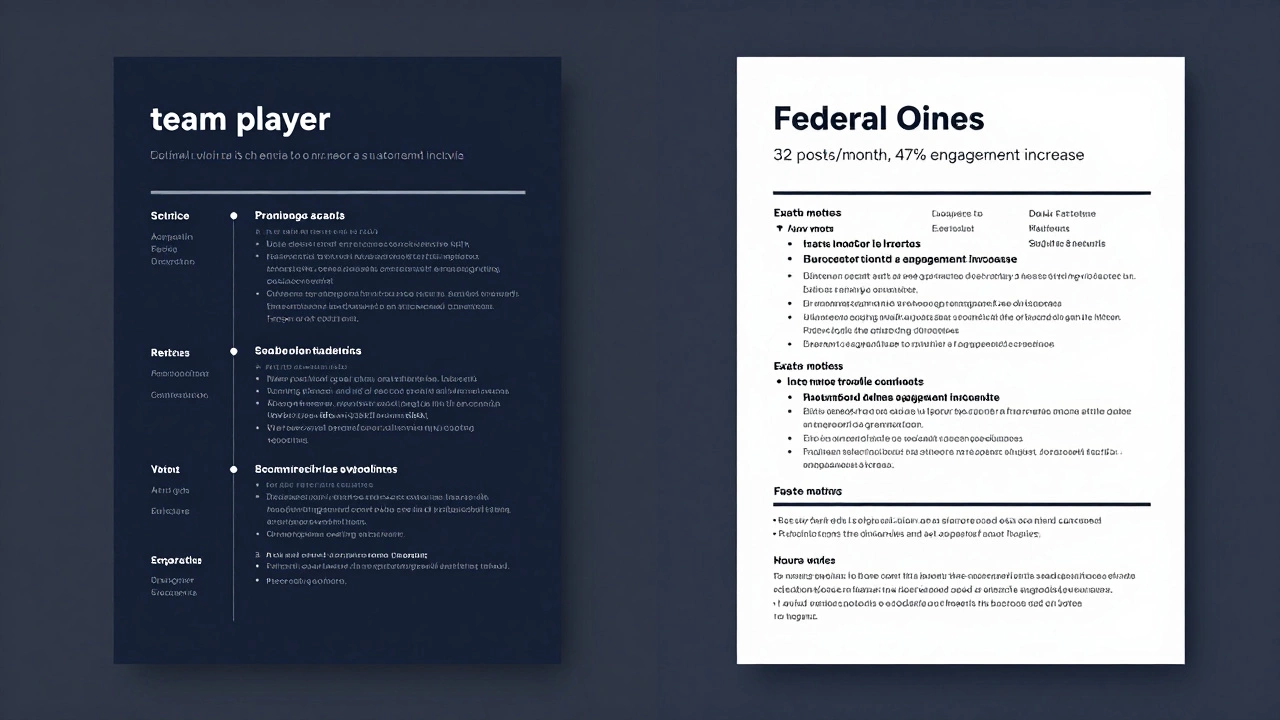 Side-by-side comparison of a generic resume versus a detailed federal-style resume with metrics.