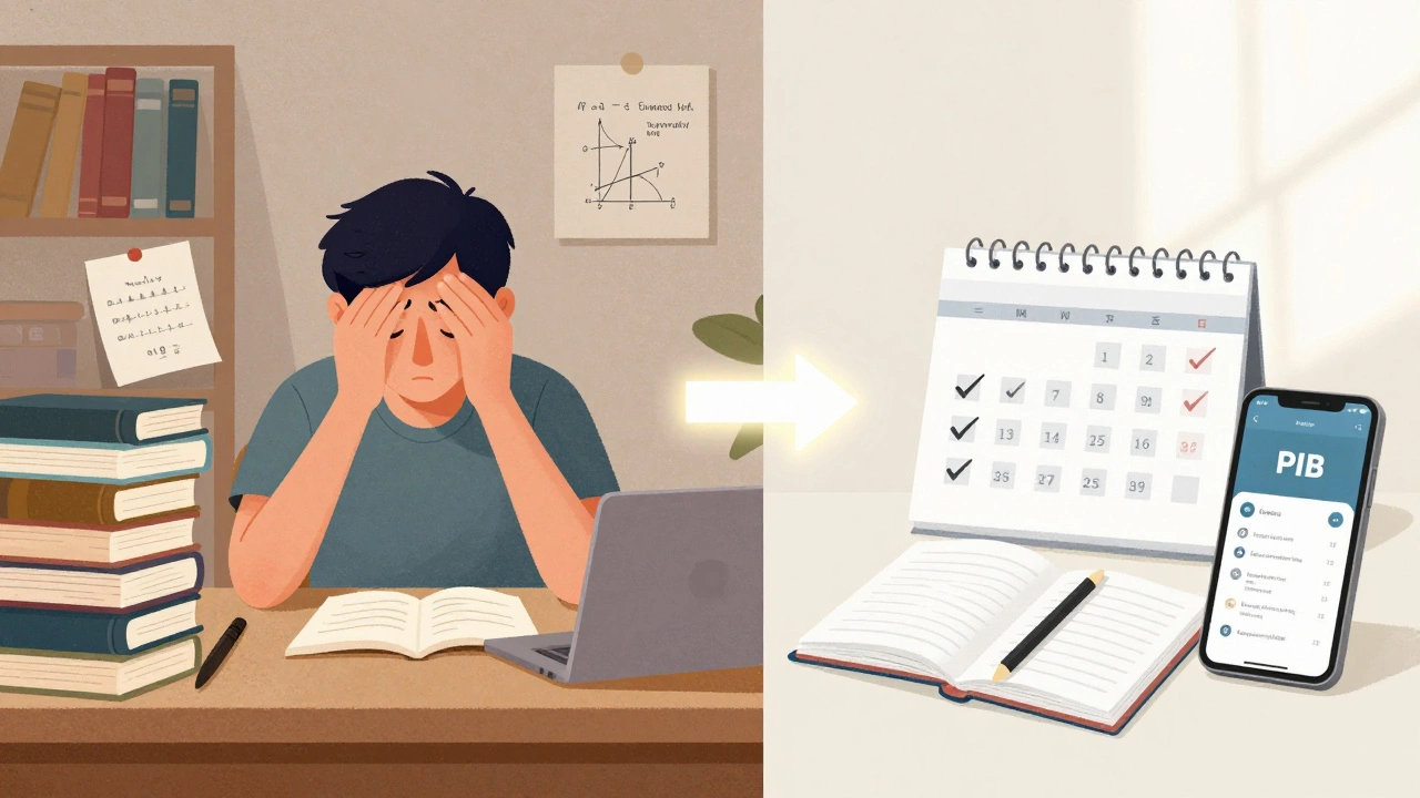 Contrast between chaotic cramming and focused, minimalist study habits for competitive exams.