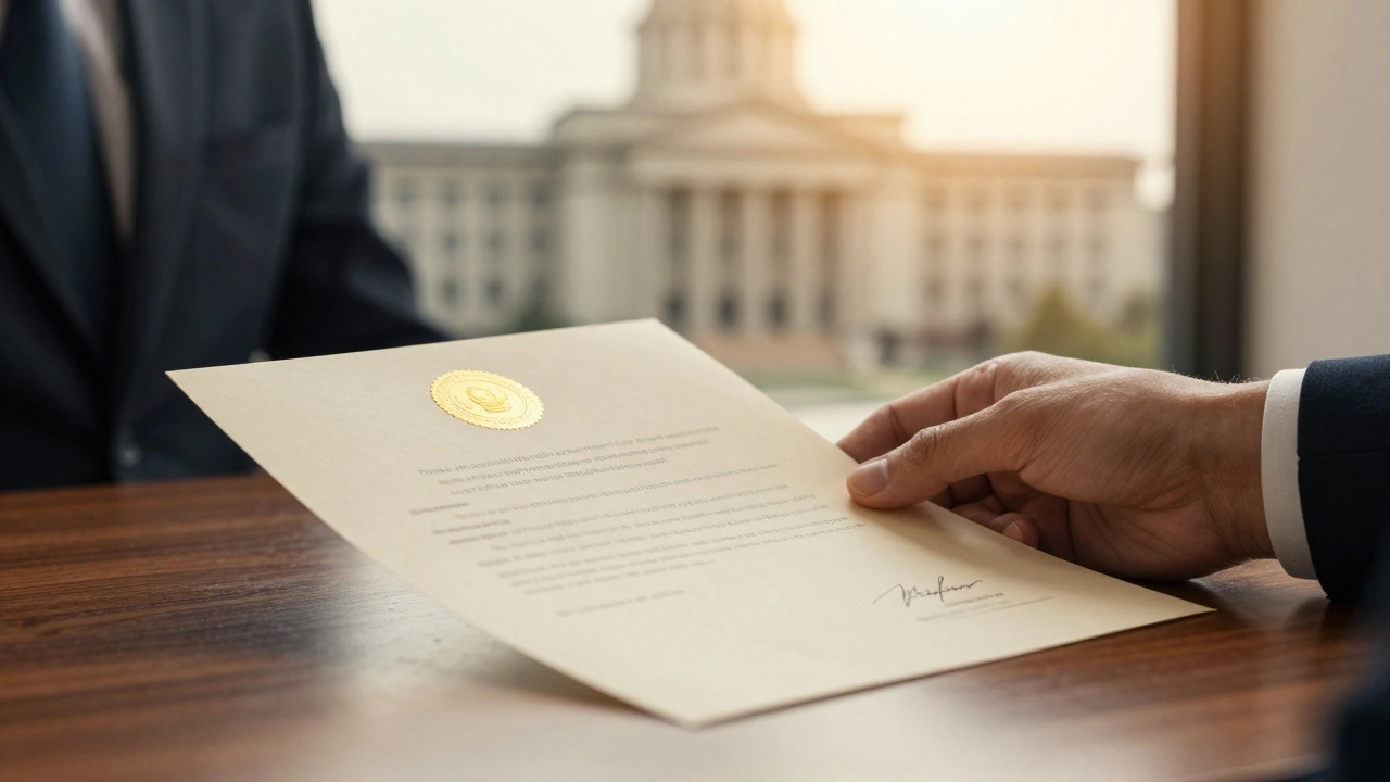Close-up of a hand holding a signed government job appointment letter.