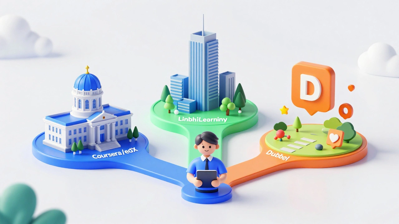 3D illustration showing three different paths for online learning choices
