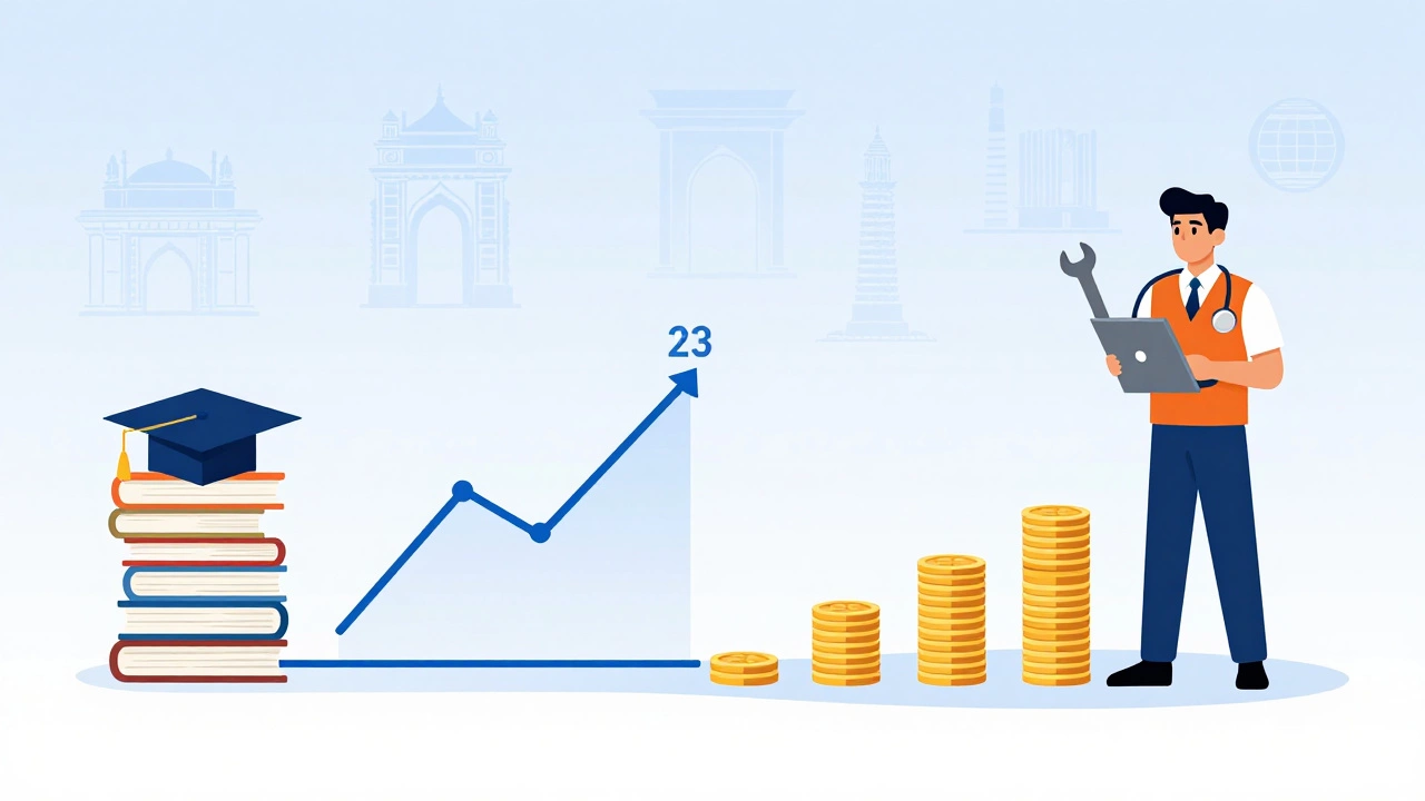 Illustration comparing early earnings in trades vs later growth in degrees