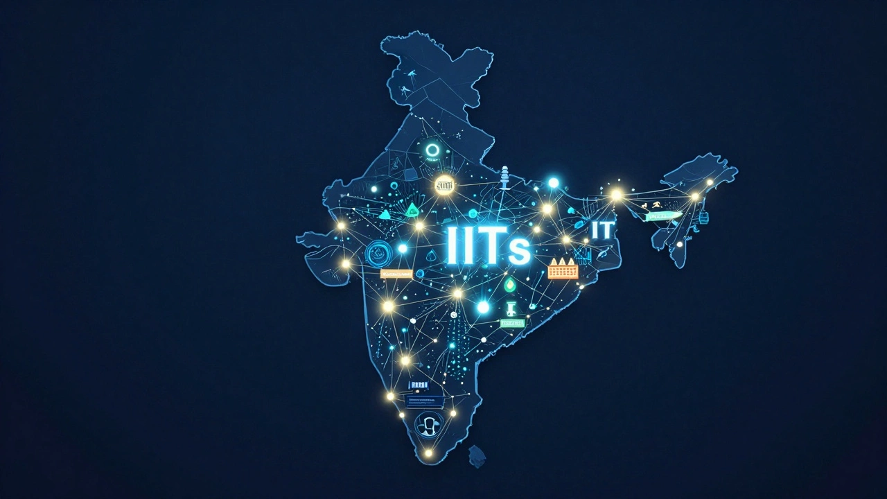 Abstract digital map of India showing connected IIT campus nodes