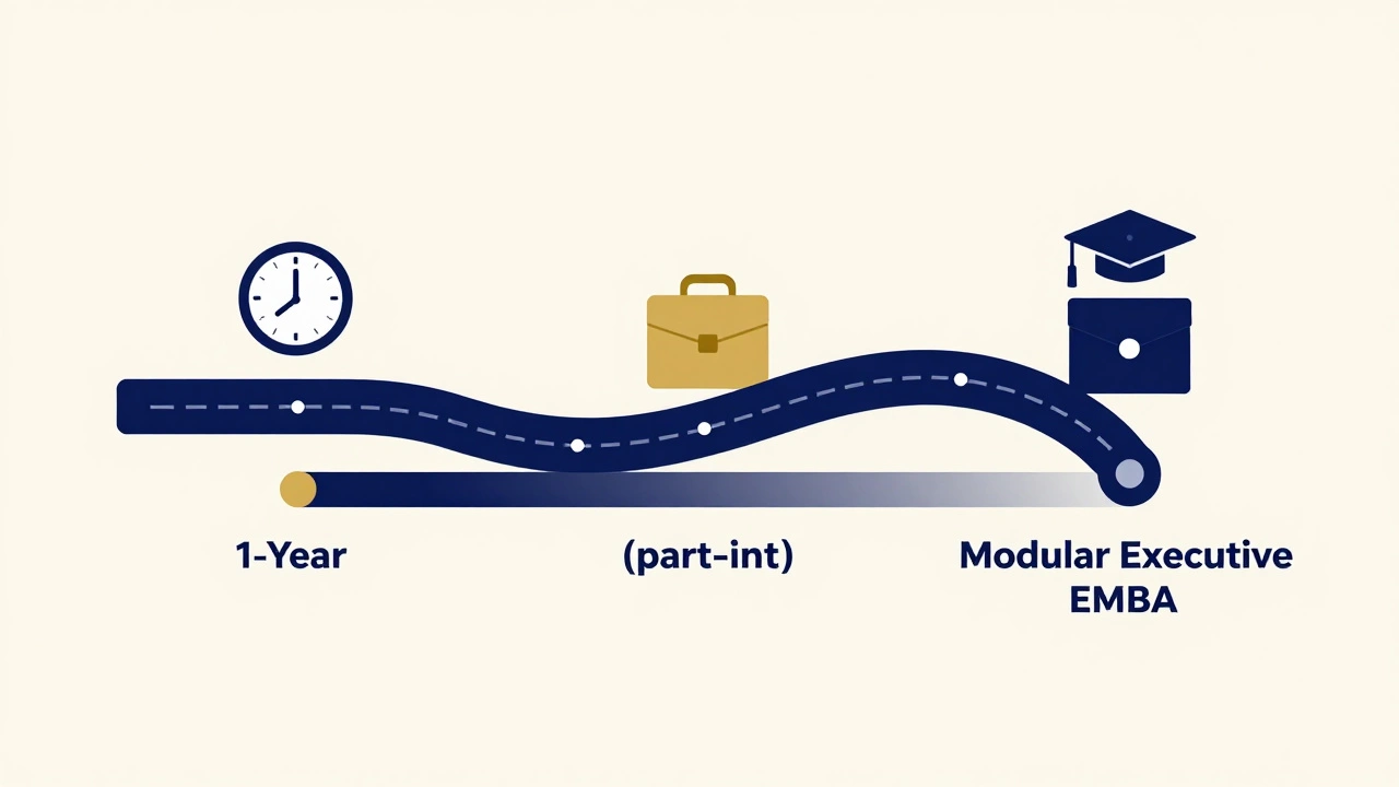 Abstract illustration showing different MBA program timelines and paths