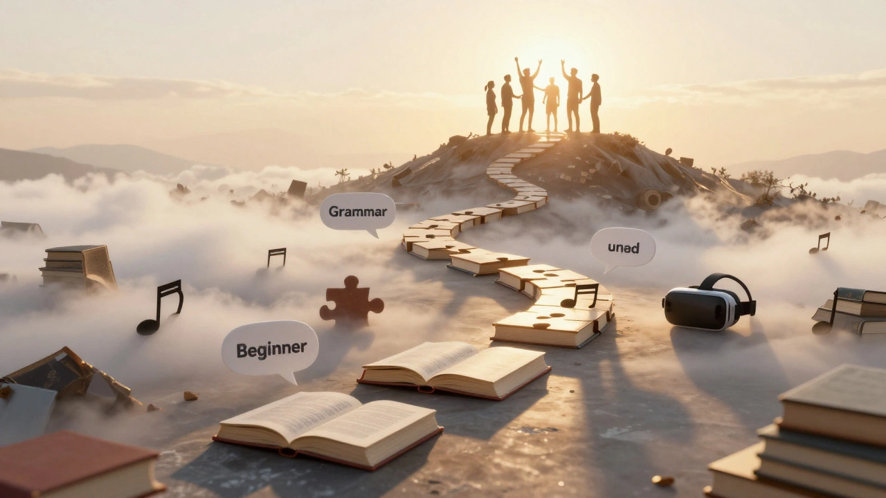 Conceptual art showing the path to English fluency