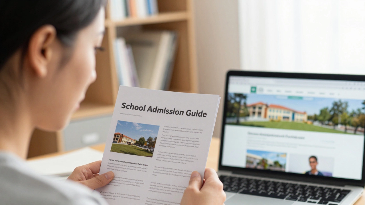 Parent reviewing school curriculum details on a laptop at home