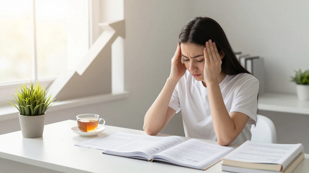 Calm student studying with sunlight, representing mental resilience