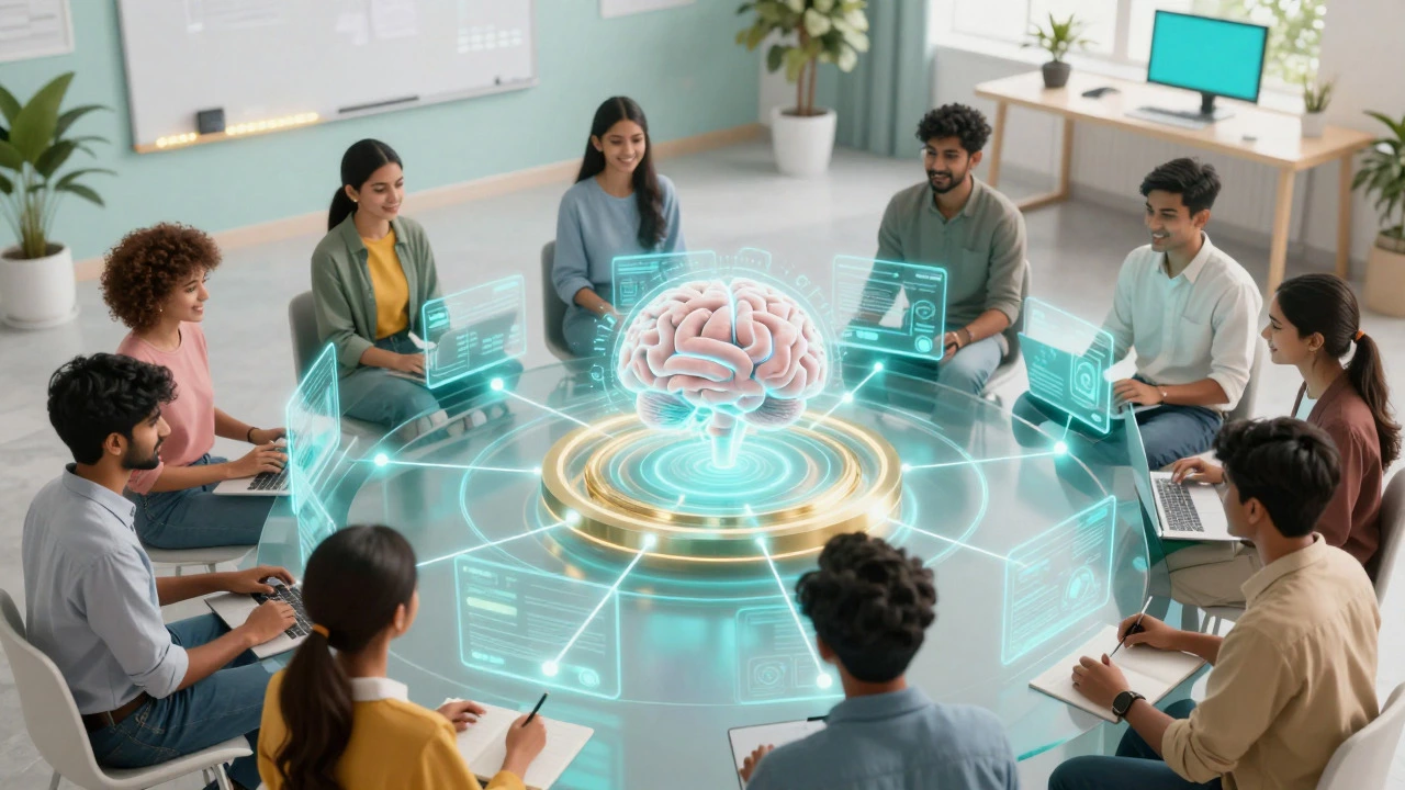 Holographic network connecting students for collaborative hybrid learning