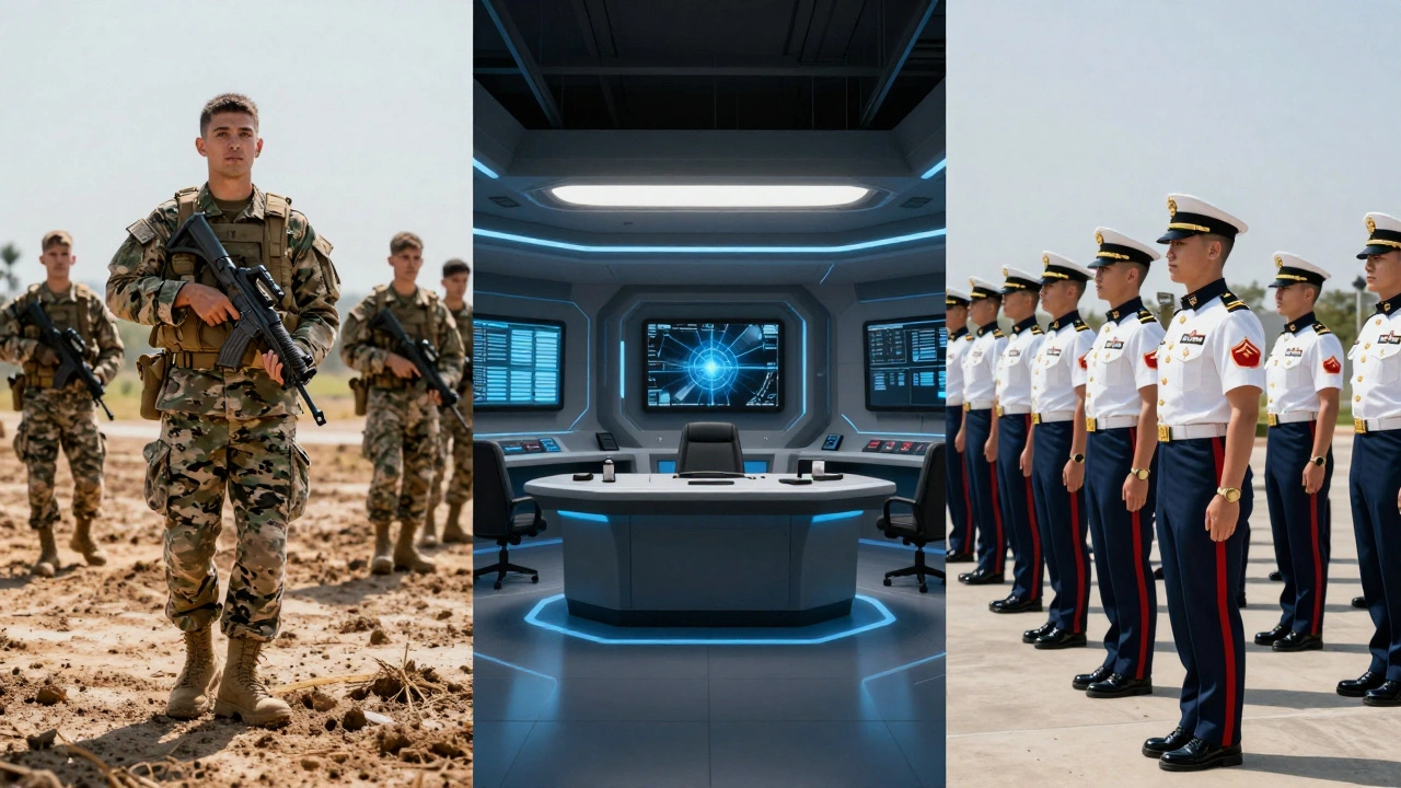 Split view of Army, Air Force, and Marine environments