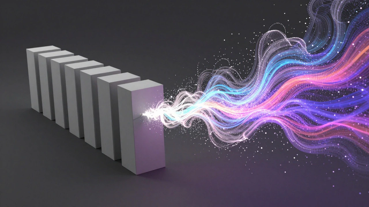 3D concept art showing the transition from rigid structures to adaptive learning flows