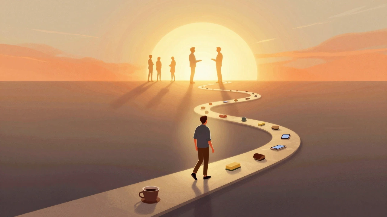 Conceptual art showing daily habits leading to English fluency