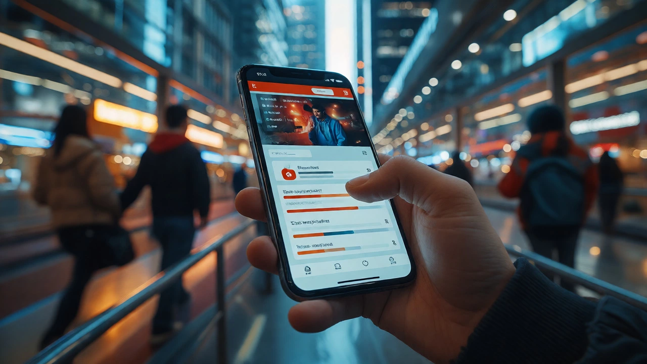 Student watching a mobile eLearning lesson on a train commute