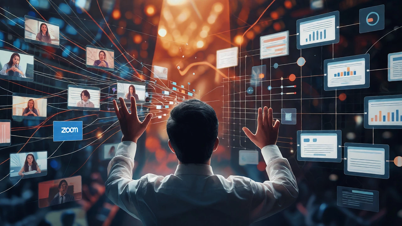 Conceptual art of an educator orchestrating live video streams and learning data systems